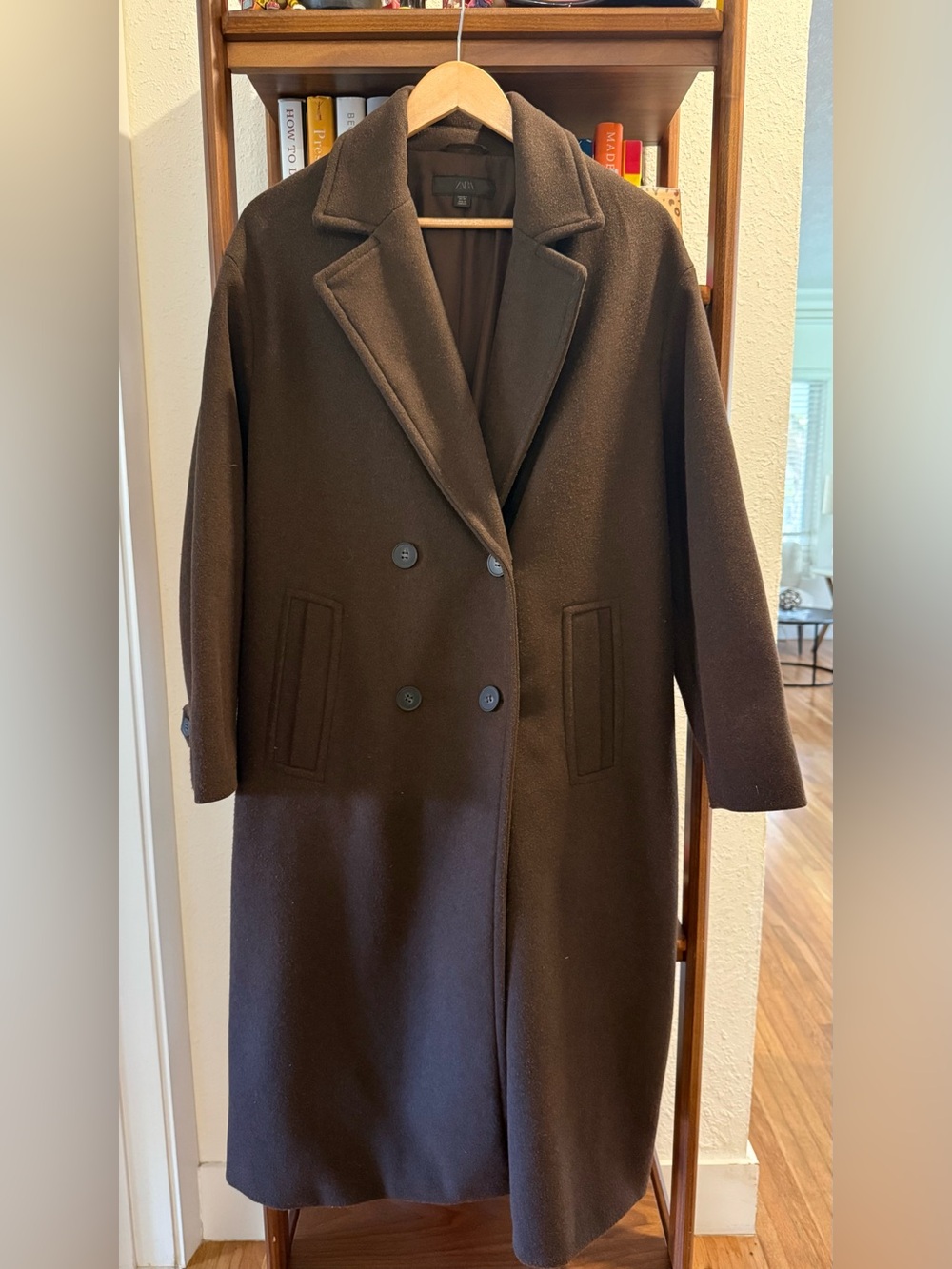 Zara Double-Breasted Pea Coat in Dark Brown